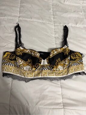 Versace Black, Gold & White Baroque Lace Bralette